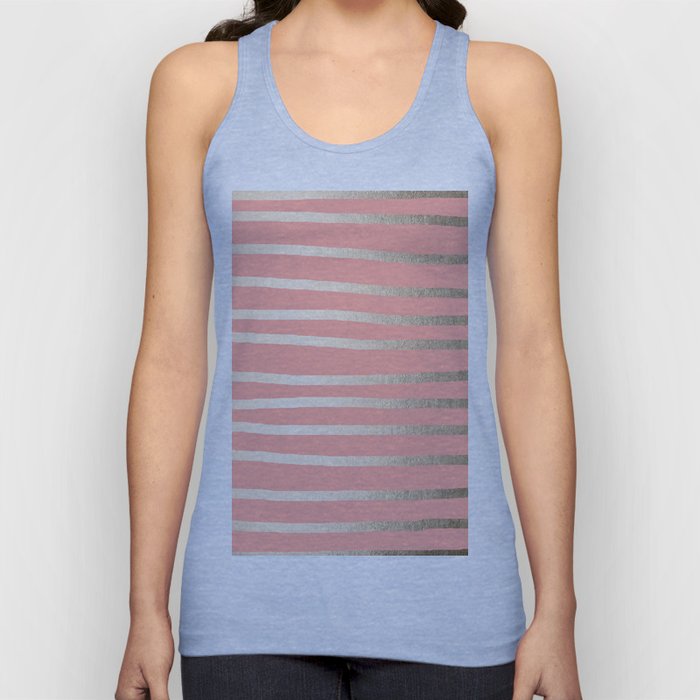 Simply Drawn Stripes in White Gold Sands and Salmon Pink Tank Top