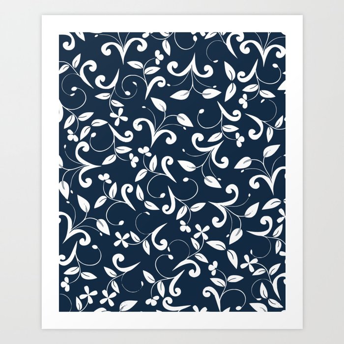 Navy blue floral crawler Art Print