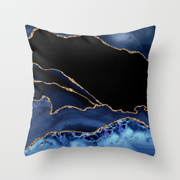 Beautiful Sapphire And Gold Marble Design Throw Pillow