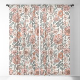 70s flowers - 70s, retro, spring, floral, florals, floral pattern, retro flowers, boho, hippie, earthy, muted Sheer Curtain