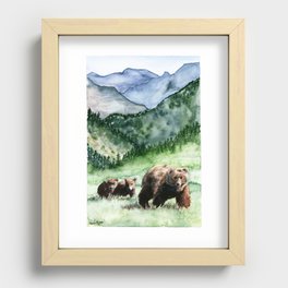 Mamma Bear and Cubs Recessed Framed Print