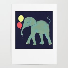 Baby Elephant with Balloons  Poster