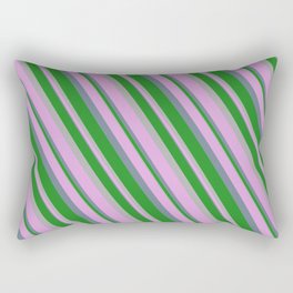 [ Thumbnail: Forest Green, Dark Gray, Plum, and Slate Gray Colored Stripes/Lines Pattern Rectangular Pillow ]