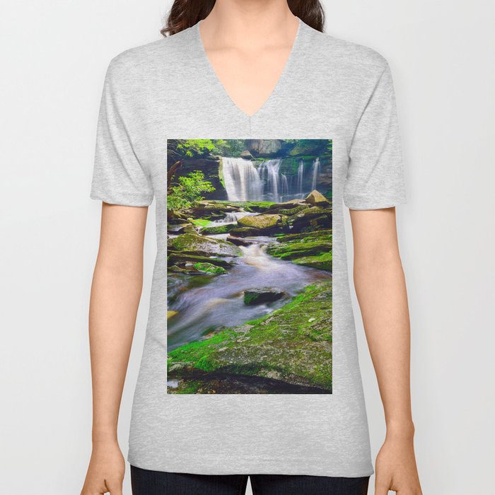 Blackwater Falls State Park Elakala Waterfall Nature West Virginia Landscape Forest V Neck T Shirt