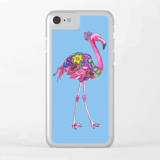 Fancy Felicity Flamingo (Blue) Clear iPhone Case