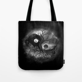 Yin Yang Tree Landscape Black and White Tote Bag