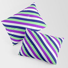 [ Thumbnail: Green, Dark Violet, Mint Cream, and Blue Colored Lines/Stripes Pattern Pillow Sham ]