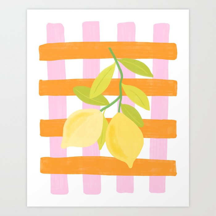 Summer Picnic Lemon Fruit Plaid Art Art Print
