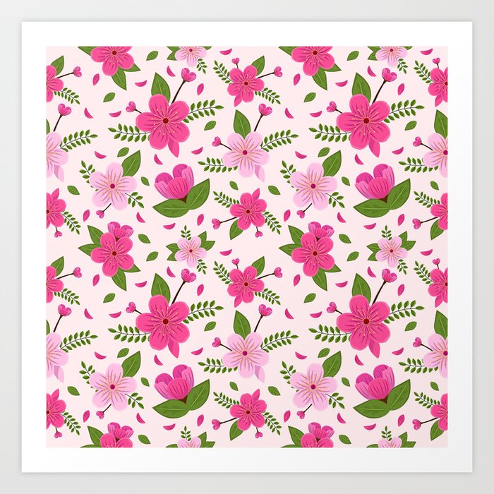 Cherry Blossom Flower Pattern 07 Art Print