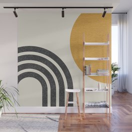Mid century modern Sun & Rainbow Wall Mural | Graphicdesign, Hygge, Japandi, Contemporary, Boho, Sun, Arches, Woodblock, Rainbow, Gold 