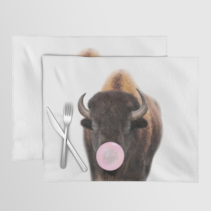 Buffalo Blowing Bubble Gum by Zouzounio Art Placemat