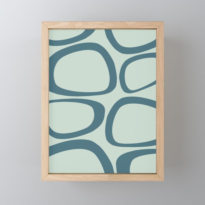 Mid Century Modern Funky Ovals Pattern Teal and Aqua Framed Mini Art Print