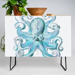 Vintage marine octopus - blue teal Credenza