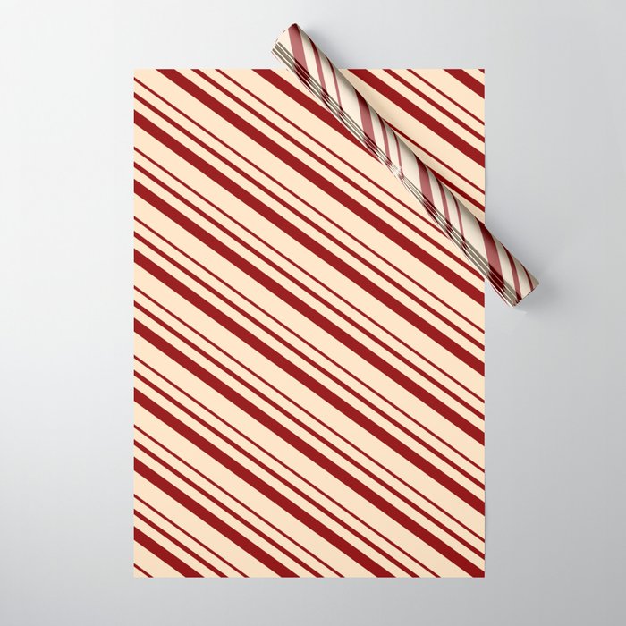 Bisque & Dark Red Colored Lines/Stripes Pattern Wrapping Paper