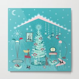 Retro Holiday Decorating Metal Print | Tree, 1950S, Atomic, Moon, Cat, Xmas, Boomerangs, Digital, Tabbies, Television 