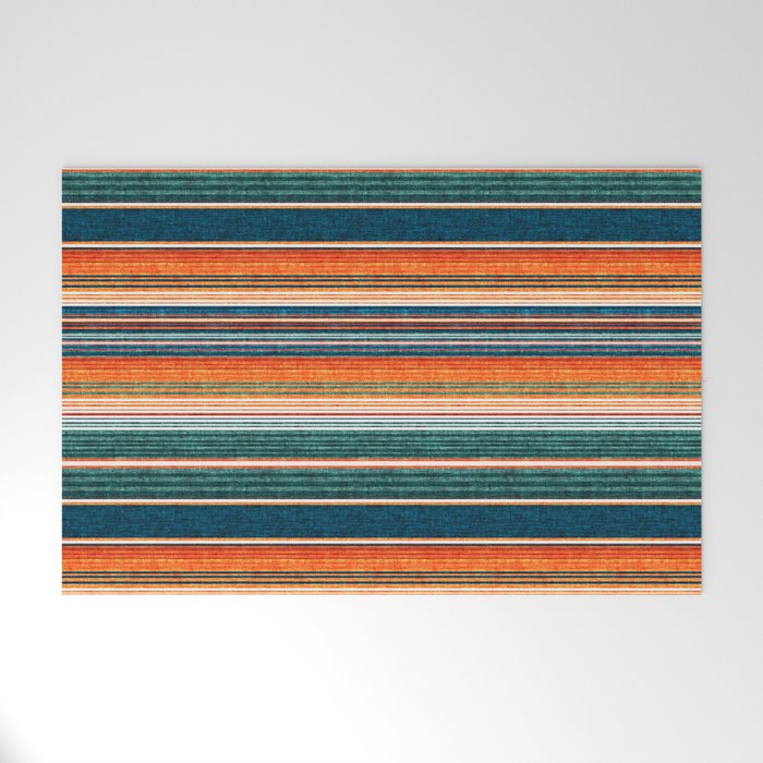 serape southwest stripe - orange & dark teal Welcome Mat