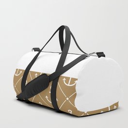White Anchors on Gold Brown and White Horizontal Split Duffle Bag