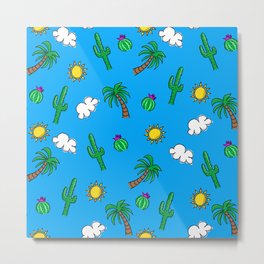 Summertime Cacti - Blue Metal Print