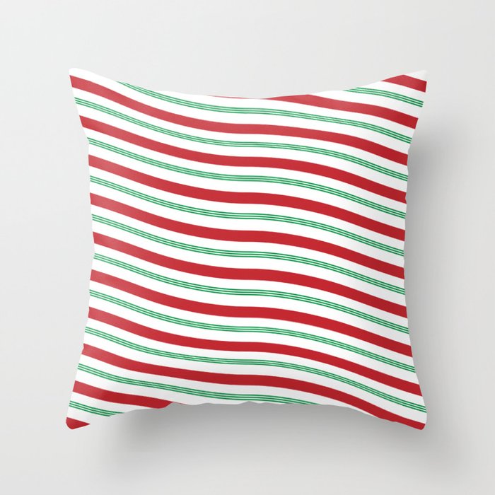 Red White and Green Christmas Candy Cane Pattern Throw Pillow