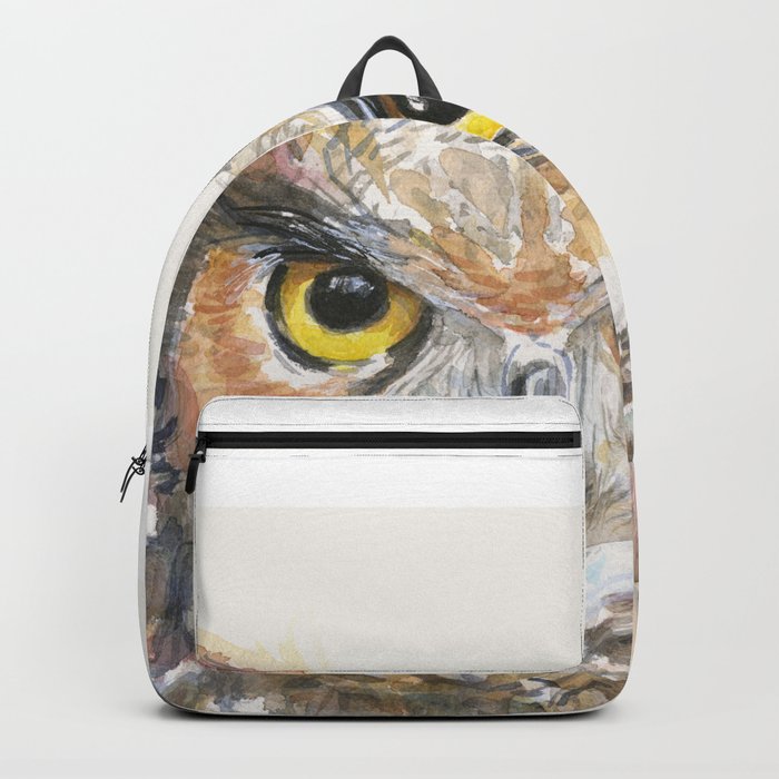 Owl Watercolor Great Horned Owl Painting Backpack
