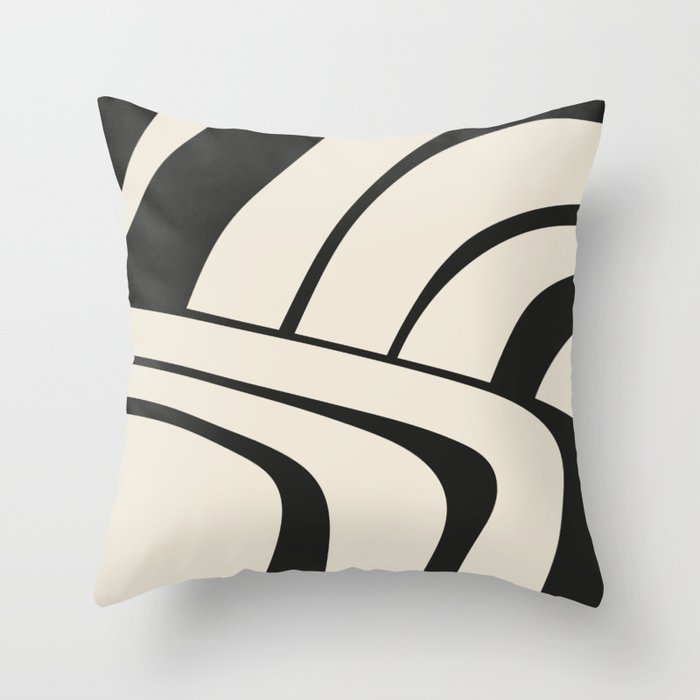 Black and Ivory Retro Wavy Lines Throw Pillow