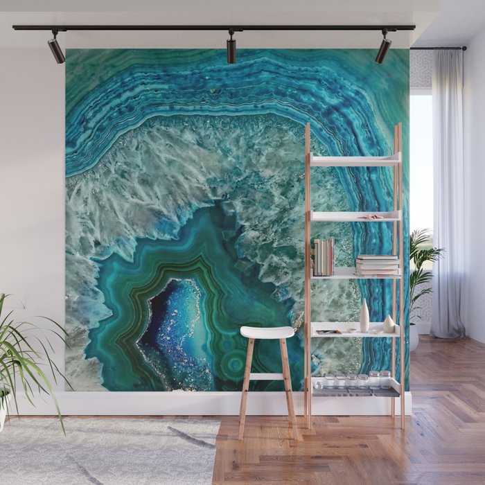 Aqua turquoise agate mineral gem stone Wall Mural