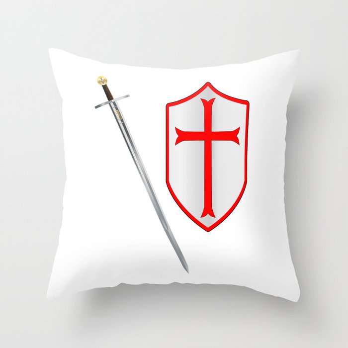 Crusaders Sword and Shield Throw Pillow