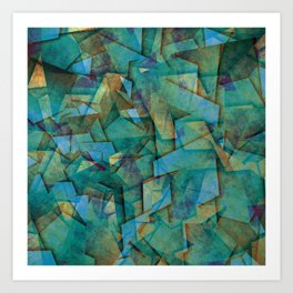 Fragments In blue - Abstract, fragmented art in blue Art Print