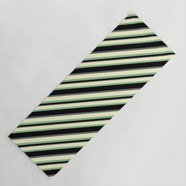 [ Thumbnail: Light Yellow, Dark Sea Green, Black, and Dim Gray Colored Striped Pattern Yoga Mat ]