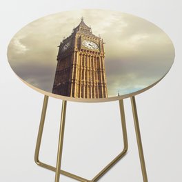 Great Britain Photography - Big Ben Under Gray Rain Clouds Side Table