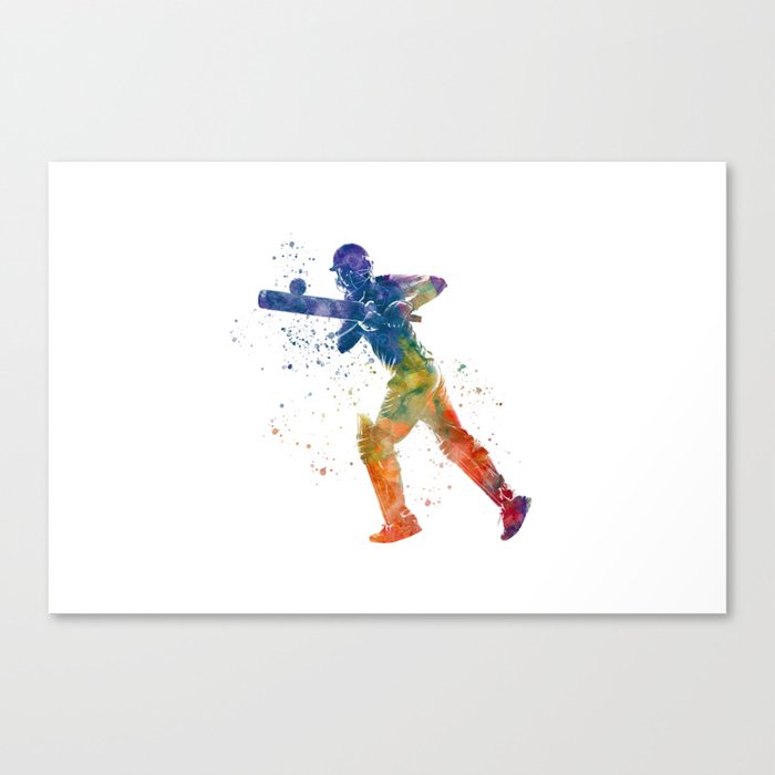 Cricket player in watercolor Canvas Print