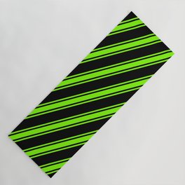 [ Thumbnail: Black & Green Colored Pattern of Stripes Yoga Mat ]