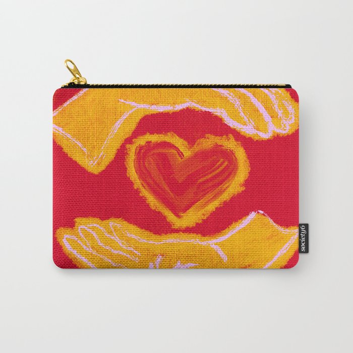 Heart in Hands, Orange, Yellow, Center Love In Our Communities, Digital Screenprint Carry-All Pouch