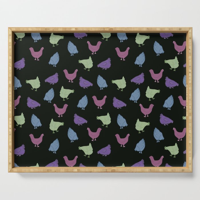 Colorful Chickens - Black Serving Tray