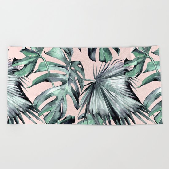 Island Love Coral Pink + Green Beach Towel