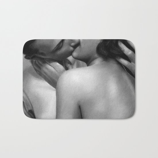 Kissing vintage couple - photorealistic pencil drawing Bath Mat