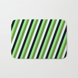 [ Thumbnail: Light Green, Green, Light Cyan, and Black Colored Striped/Lined Pattern Bath Mat ]