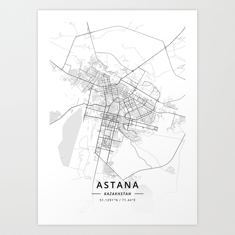 Astana Kazakhstan Light Map Art Print By Designermapart Society6