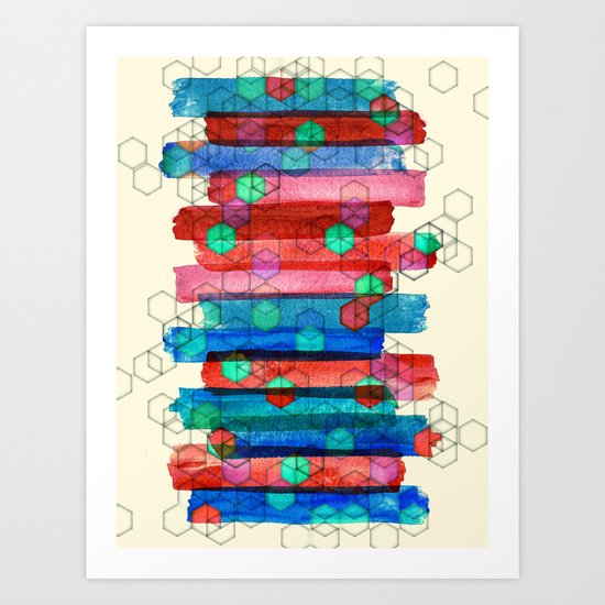 Shape Shifting & Shadow Boxing - watercolor stripes & hexagon pattern Art Print