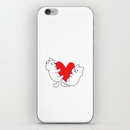 Cat and dog hugging heart iPhone Skin