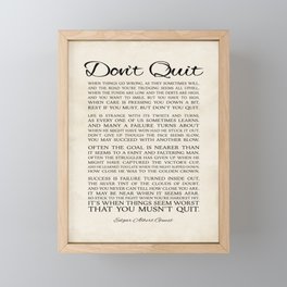 Don't Quit Quote by Edgar Guest Framed Mini Art Print