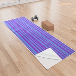 [ Thumbnail: Purple and Cornflower Blue Colored Lines/Stripes Pattern Yoga Towel ]