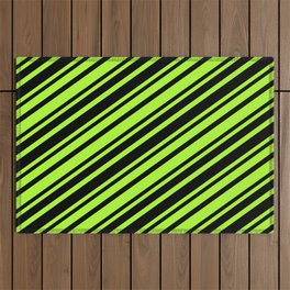 [ Thumbnail: Light Green & Black Colored Lined Pattern Outdoor Rug ]