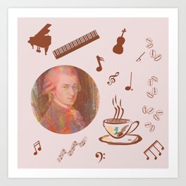 Coffee is a human right for a musician - on a pink background Art Print