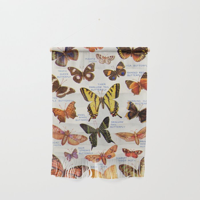 Vintage Butteryfly and Moth Illustration, 1920s Dictionary Page Wall Hanging