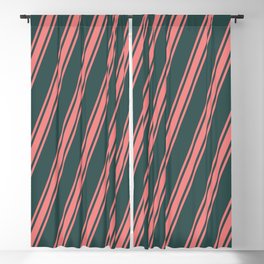 [ Thumbnail: Dark Slate Gray & Light Coral Colored Stripes Pattern Blackout Curtain ]