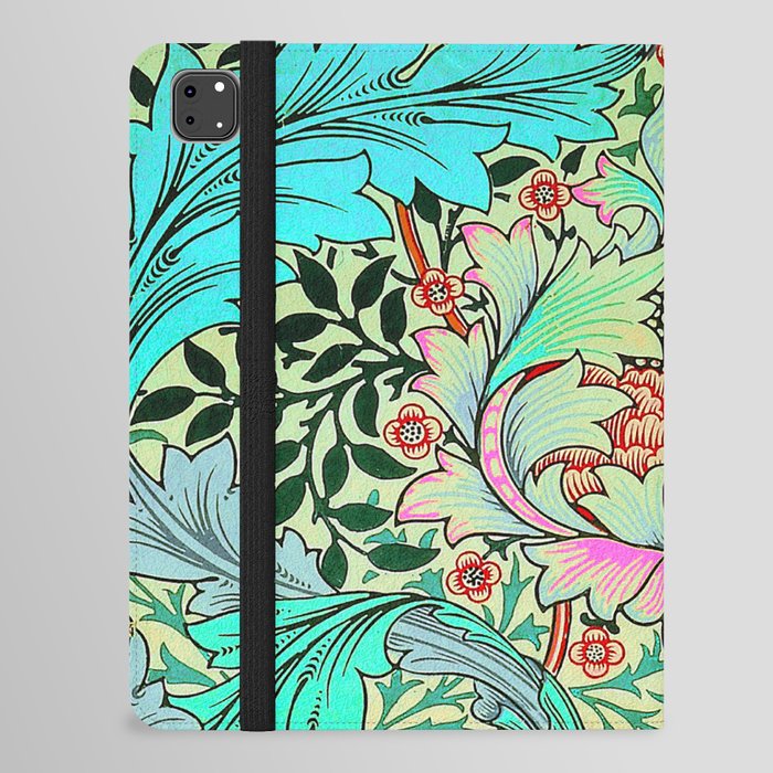  Modern William Morris Blue Pink Flower Blossom Pattern iPad Folio Case