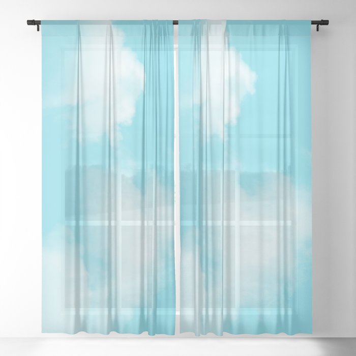Aqua Blue Clouds Sheer Curtain By, Sheer Aqua Curtains