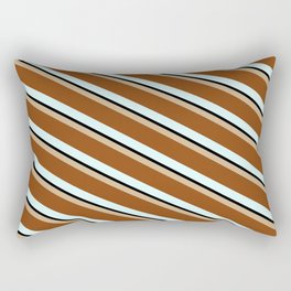 [ Thumbnail: Tan, Brown, Light Cyan, and Black Colored Stripes/Lines Pattern Rectangular Pillow ]