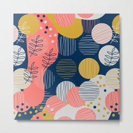 Mid Modern Nature 2.5 Coral, blue & Gold Metal Print
